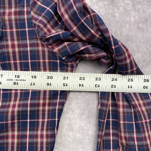Banana Republic Slim Fit Pearl Snap Shirt Mens Medium Red Blue Plaid Western - Picture 8 of 9